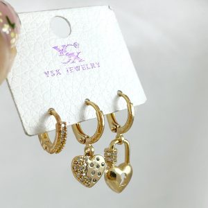 گوشواره وای اس ایکس سه عددی مدل قفل قلبی